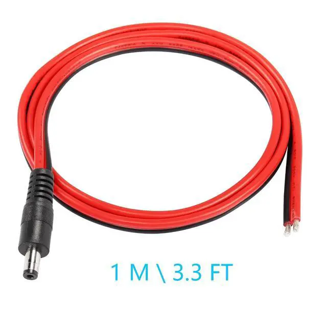 Alt view image 5 of 5 - DC5521 Power Pigtails Cable,3.2FT 14AWG 5.5mm x 2.1 mm DC Male Bare Wire Open End Power Wire,DC Supply Repair Cable for CCTV Security Camera LED Strip Light Etc(2-Pack) (1m Black)