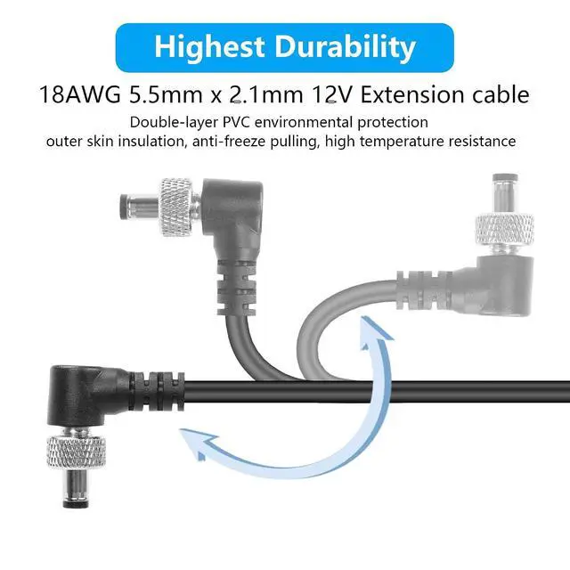 Alt view image 5 of 7 - DC Power Pigtails Cable, 90 Degree Right Angle 5.5mm x 2.1mm Male DC Pigtail Connectors for Led Strip,Security Camera Wire 12V 5A (1.64FT-2PCS)