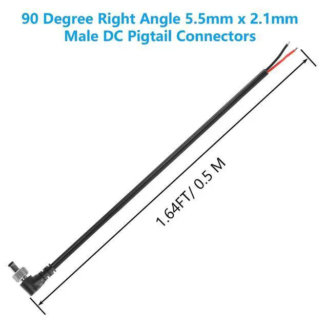 Alt view image 7 of 7 - DC Power Pigtails Cable, 90 Degree Right Angle 5.5mm x 2.1mm Male DC Pigtail Connectors for Led Strip,Security Camera Wire 12V 5A (1.64FT-2PCS)
