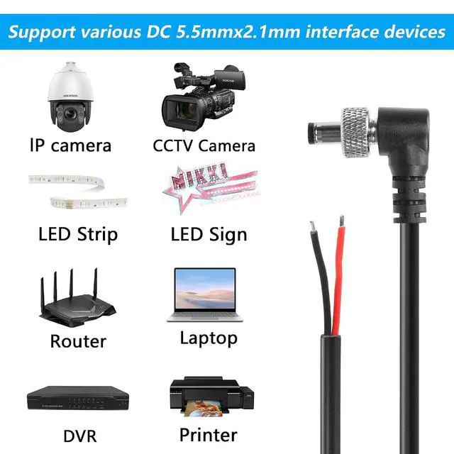 Alt view image 6 of 7 - DC Power Pigtails Cable, 90 Degree Right Angle 5.5mm x 2.1mm Male DC Pigtail Connectors for Led Strip,Security Camera Wire 12V 5A (1.64FT-2PCS)
