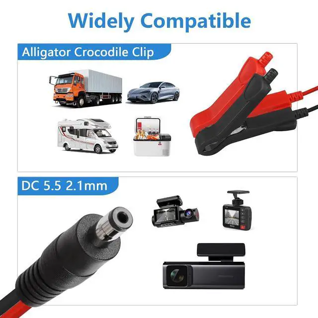 Alt view image 2 of 6 - 4.9FT/1.5M 16AWG DC 5.5mm x 2.1mm Battery Clamps Extension Cord with 10A Fuse, Alligator Crocodile Clip to DC 5.5 2.1mm Male Barrel Plug Car Charger Power Supply Cord for Auto Accessories