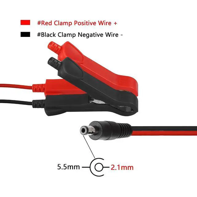 Alt view image 3 of 6 - 4.9FT/1.5M 16AWG DC 5.5mm x 2.1mm Battery Clamps Extension Cord with 10A Fuse, Alligator Crocodile Clip to DC 5.5 2.1mm Male Barrel Plug Car Charger Power Supply Cord for Auto Accessories