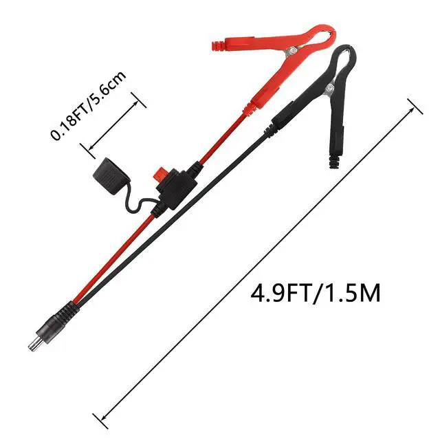 Alt view image 6 of 6 - 4.9FT/1.5M 16AWG DC 5.5mm x 2.1mm Battery Clamps Extension Cord with 10A Fuse, Alligator Crocodile Clip to DC 5.5 2.1mm Male Barrel Plug Car Charger Power Supply Cord for Auto Accessories