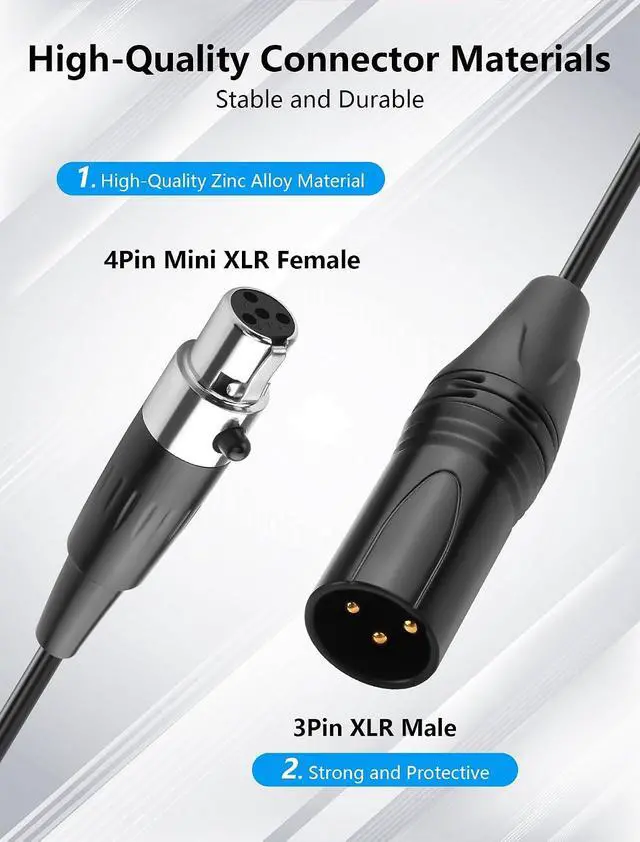 Alt view image 2 of 7 - Mini XLR Female to XLR Male Coiled Cable 3 Pin to 4 Pin Mini Microphone Cable for Microphones & Mixers 1.64FT