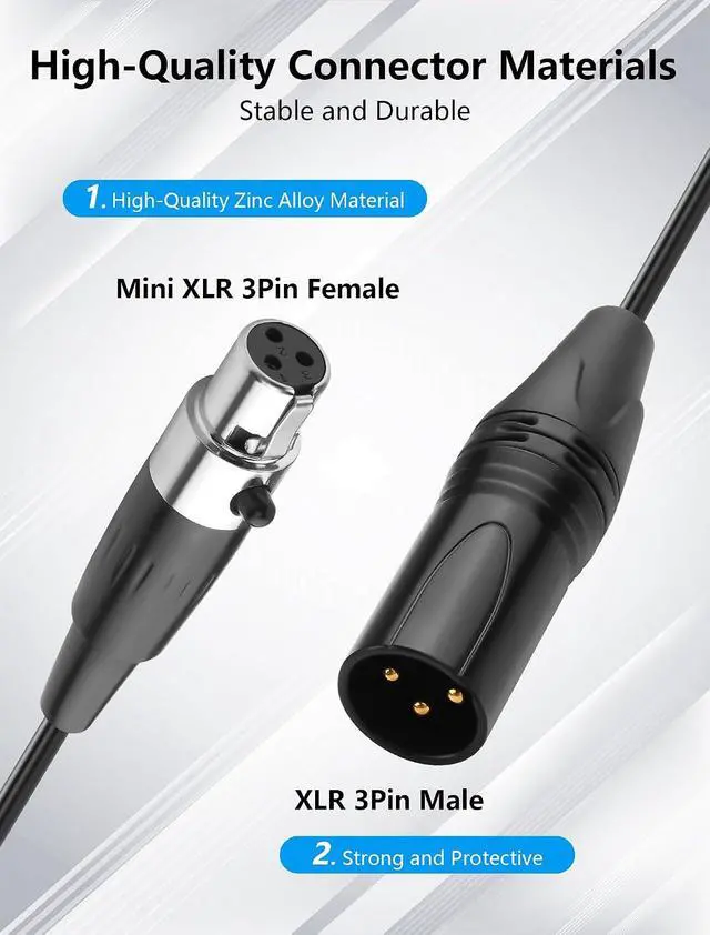 Alt view image 2 of 7 - Mini XLR Female to XLR Male Coiled Cable 3 Pin to 3 Pin Mini Microphone Cable for Microphones & Mixers 1.64FT