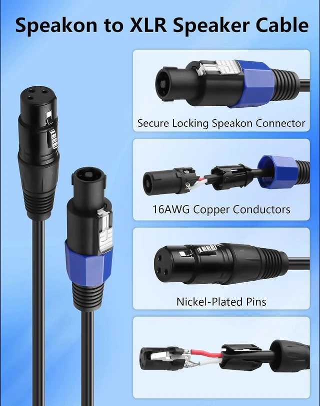 Alt view image 4 of 7 - Speakon to XLR Speaker Cable, 16AWG XLR Female to Speakon Male Audio Adapter wit
