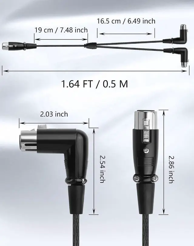 Alt view image 7 of 7 - XLR Female to Dual Female Y Splitter Cable, Balanced XLR Splitter 1 Female to 2 Female Right Angle Microphone Cord Audio Adaptor - 1.64FT / 0.5M