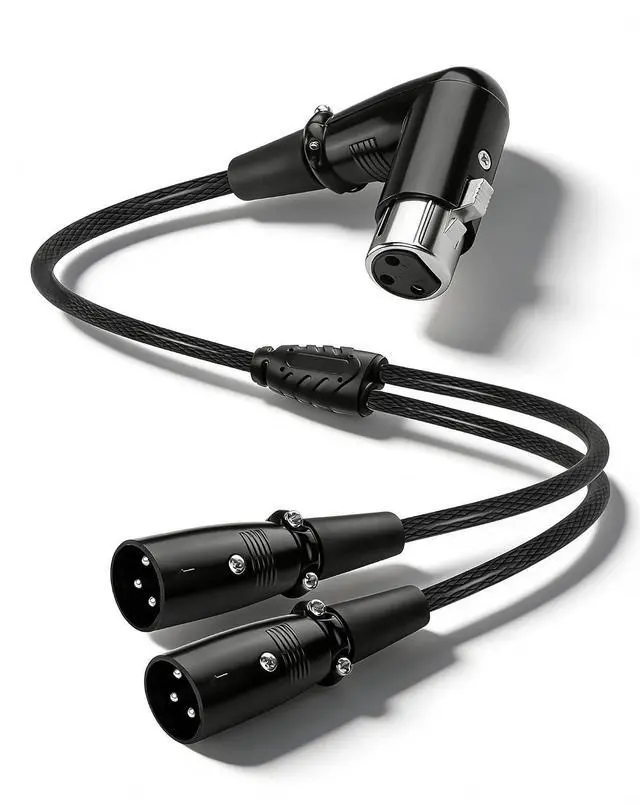 Main image of Right-Angle XLR Female to Dual Male Y Splitter Cable, Balanced XLR Splitter 1 Female to 2 Male Microphone Cord Audio Adaptor - 1.64FT / 0.5M