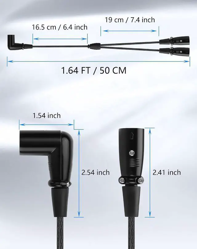 Alt view image 7 of 7 - Right-Angle XLR Male to Dual Male Y Splitter Cable, Balanced XLR Splitter 1 Male to 2 Male Microphone Cord Audio Adaptor - 1.64FT / 0.5M
