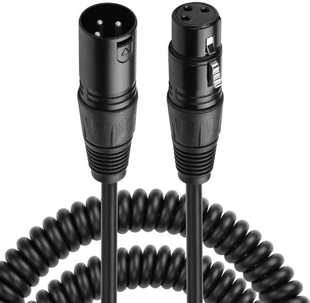 Main image of XLR Microphone Coiled Cable, Male to Female Cable, Balanced XLR Cable 8 Feet, Oxygen-Free Copper Mic Cables, xrl Speaker Cables - Black