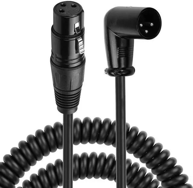 Main image of XLR Microphone Coiled Cable,Male to Female Cable, Balanced X-L-R Cord 8 Feet, Oxygen-Free Copper Mic Cables, XLR Speaker Cables - Black (Right Angle Male to Straight Female)