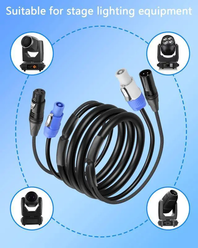 Alt view image 2 of 7 - 6.6 FT PowerCon and DMX Extension Cable, 13AWG AC Power DMX 3Pin XLR Signal Combo Cables for Stage Lighting, Concerts, Events