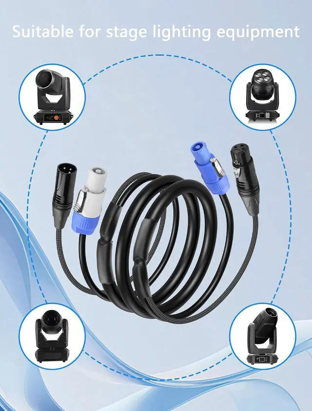 Alt view image 2 of 7 - 3.2 FT PowerCon and DMX Extension Cable, 13AWG AC Power DMX 3Pin XLR Signal Combo Cables for Stage Lighting, Concerts, Events