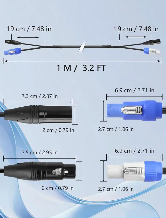 Alt view image 6 of 7 - 3.2 FT PowerCon and DMX Extension Cable, 13AWG AC Power DMX 3Pin XLR Signal Combo Cables for Stage Lighting, Concerts, Events