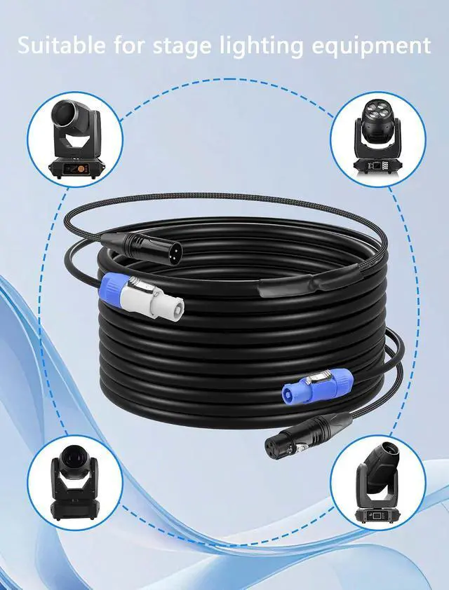 Alt view image 2 of 7 - 16.4 FT PowerCon and DMX Extension Cable, 13AWG AC Power DMX 3Pin XLR Signal Combo Cables for Stage Lighting, Concerts, Events