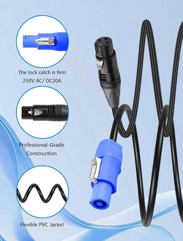 Alt view image 3 of 7 - 16.4 FT PowerCon and DMX Extension Cable, 13AWG AC Power DMX 3Pin XLR Signal Combo Cables for Stage Lighting, Concerts, Events