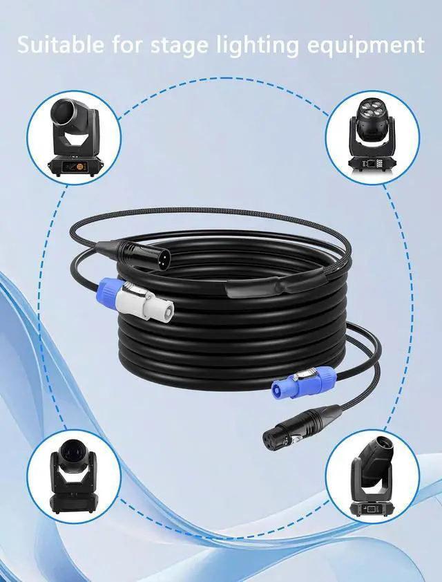 Alt view image 2 of 7 - 9.8 FT PowerCon and DMX Extension Cable, 13AWG AC Power DMX 3Pin XLR Signal Combo Cables for Stage Lighting, Concerts, Events