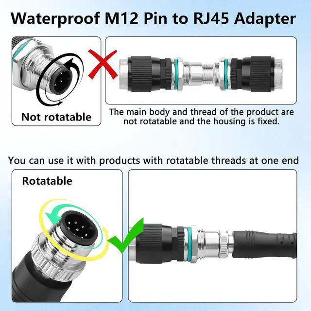 Alt view image 3 of 7 - RJ45 to M12 4 Pin Adapter,M12 4Pin Male to RJ45 Female Ethernet Connector,IP68 Waterproof,for Automation Systems,Plug and Play