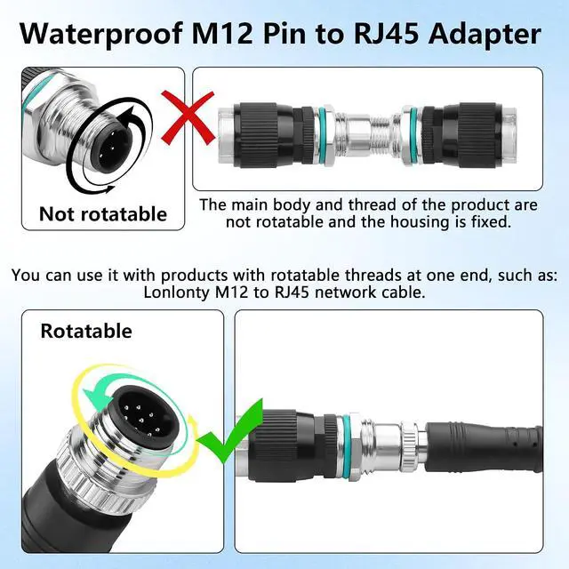 Alt view image 3 of 7 - RJ45 to M12 8 Pin Adapter,M12 8Pin Female to RJ45 Female Ethernet Connector,IP68 Waterproof,for Automation Systems,Plug and Play