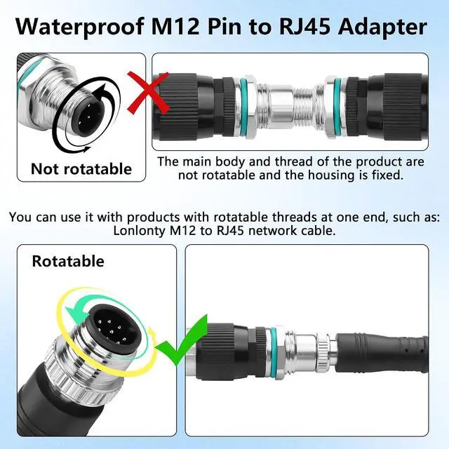 Alt view image 3 of 7 - Right Angle RJ45 to M12 8 Pin Adapter,M12 8Pin Male to RJ45 Female Ethernet Connector,IP68 Waterproof,for Automation Systems,Plug and Play