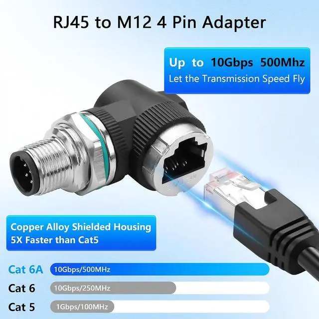 Alt view image 4 of 7 - Right Angle RJ45 to M12 8 Pin Adapter,M12 8Pin Male to RJ45 Female Ethernet Connector,IP68 Waterproof,for Automation Systems,Plug and Play