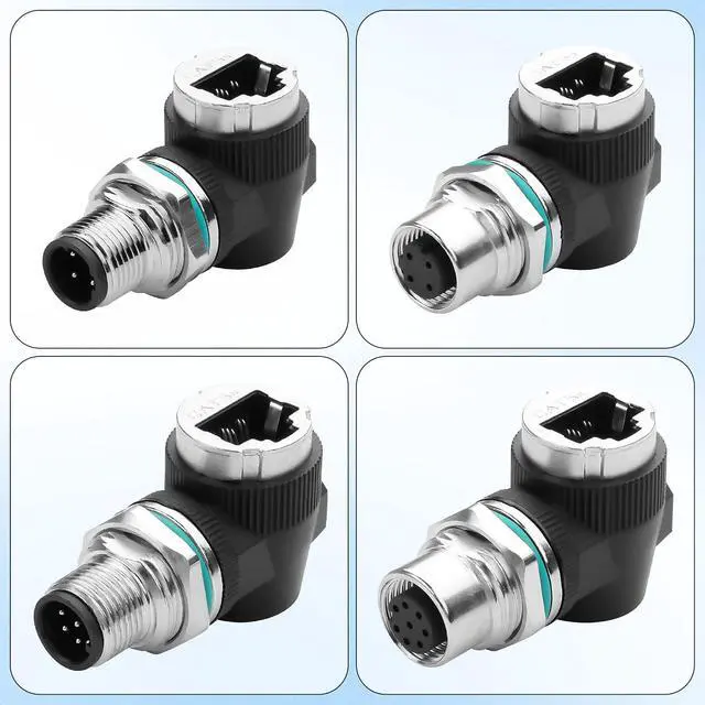 Alt view image 5 of 7 - Right Angle RJ45 to M12 8 Pin Adapter,M12 8Pin Male to RJ45 Female Ethernet Connector,IP68 Waterproof,for Automation Systems,Plug and Play