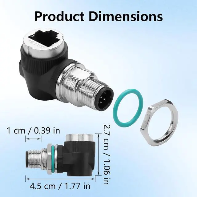Alt view image 7 of 7 - Right Angle RJ45 to M12 8 Pin Adapter,M12 8Pin Male to RJ45 Female Ethernet Connector,IP68 Waterproof,for Automation Systems,Plug and Play