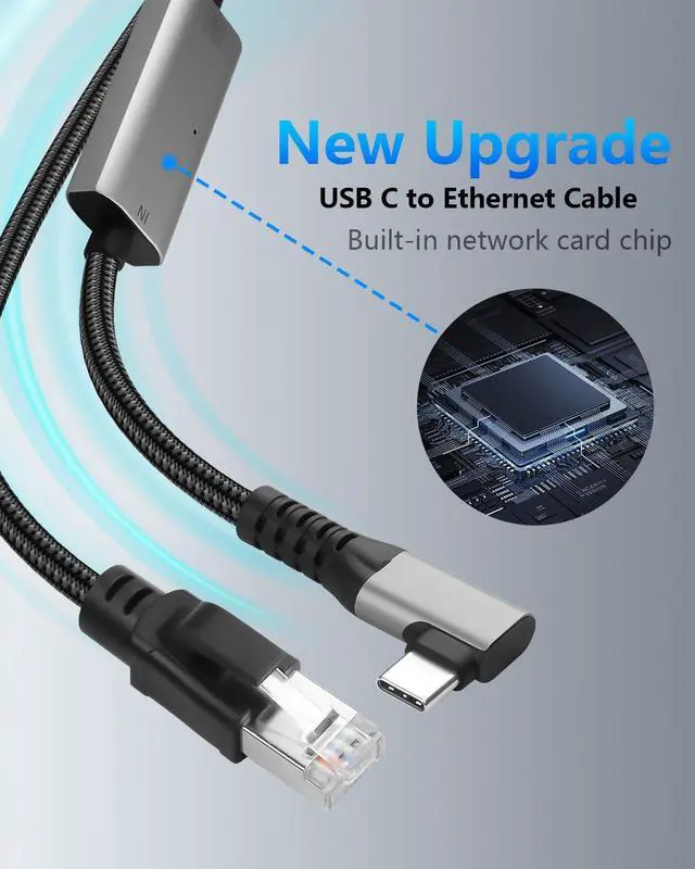 Alt view image 4 of 7 - USB C to 2.5 Gbps Ethernet Cable 6.5 FT, Gigabit RJ45 LAN to 90 Degree Right Angle USB C Adapter, Directly Connected Cat Network Cable Converter to Type C Cable Support USB-C Port Laptops