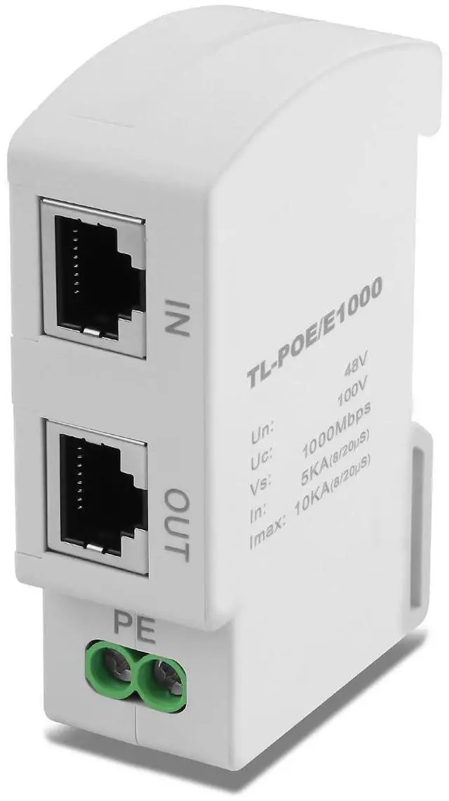 Main image of Ethernet Surge Protector Gigabit PoE DIN Rail RJ45 Network Surge Protector LAN Network CAT5/CAT6 Thunder Arrestor for Surveillance Systems 5V / PoE 48V (36mm DIN-Rail mounting)