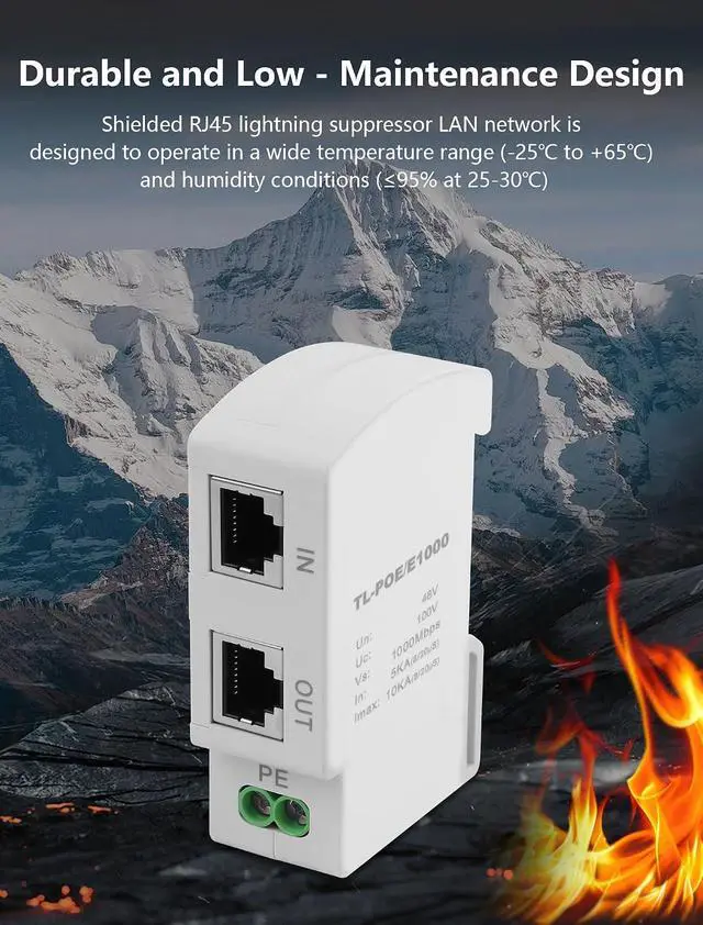 Alt view image 4 of 7 - Ethernet Surge Protector Gigabit PoE DIN Rail RJ45 Network Surge Protector LAN Network CAT5/CAT6 Thunder Arrestor for Surveillance Systems 5V / PoE 48V (36mm DIN-Rail mounting)