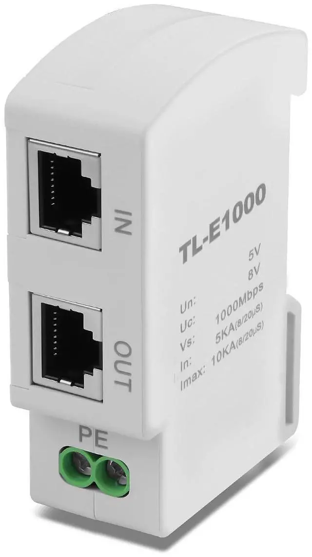 Main image of Ethernet Surge Protector 1000Mbps DIN Rail Network Surge Protector LAN Network CAT5/CAT6 Thunder Arrestor for Network Devices, Routers, and Switches Imax 10Ka (36mm DIN-Rail mounting)