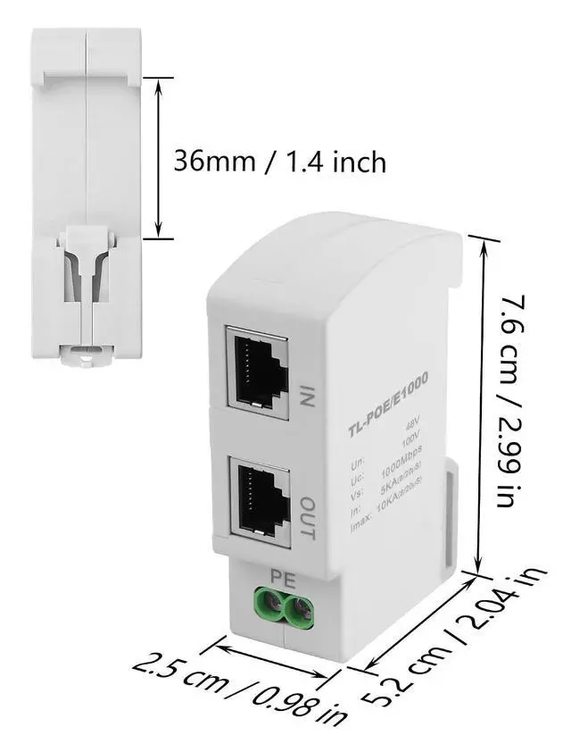 Alt view image 7 of 7 - Ethernet Surge Protector Gigabit PoE DIN Rail RJ45 Network Surge Protector LAN Network CAT5/CAT6 Thunder Arrestor for Surveillance Systems 5V / PoE 48V (36mm DIN-Rail mounting)