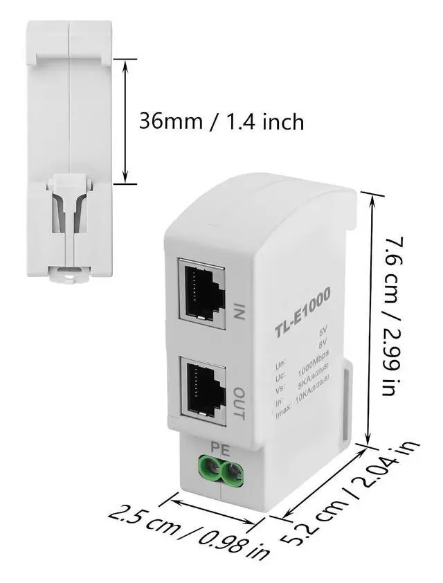 Alt view image 7 of 7 - Ethernet Surge Protector 1000Mbps DIN Rail Network Surge Protector LAN Network CAT5/CAT6 Thunder Arrestor for Network Devices, Routers, and Switches Imax 10Ka (36mm DIN-Rail mounting)