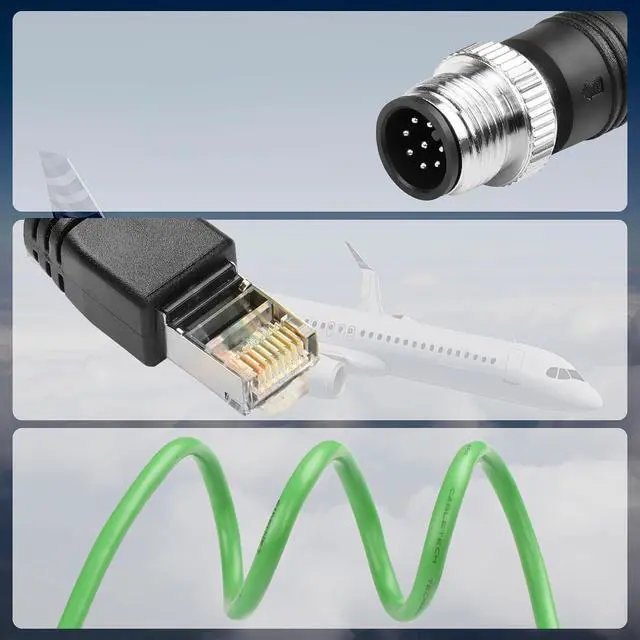 Alt view image 4 of 7 - M12 to RJ45 Ethernet Cable, M12 8 Pin A Code Male to RJ45 Male Cat5e Industrial Ethernet Shielded Cable SFTP 4PR 26AWG 3.2Ft