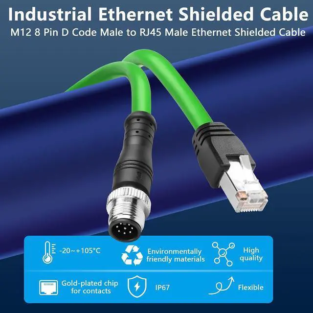 Alt view image 6 of 7 - M12 to RJ45 Ethernet Cable, M12 8 Pin A Code Male to RJ45 Male Cat5e Industrial Ethernet Shielded Cable SFTP 4PR 26AWG 3.2Ft