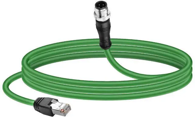 Main image of M12 to RJ45 Ethernet Cable, M12 4 Pin D Code Male to RJ45 Male Cat5e Industrial Ethernet Shielded Cable SFTP 4PR 26AWG 3.2Ft