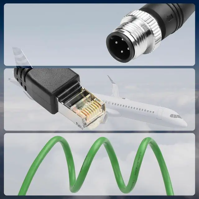 Alt view image 4 of 7 - M12 to RJ45 Ethernet Cable, M12 4 Pin D Code Male to RJ45 Male Cat5e Industrial Ethernet Shielded Cable SFTP 4PR 26AWG 3.2Ft