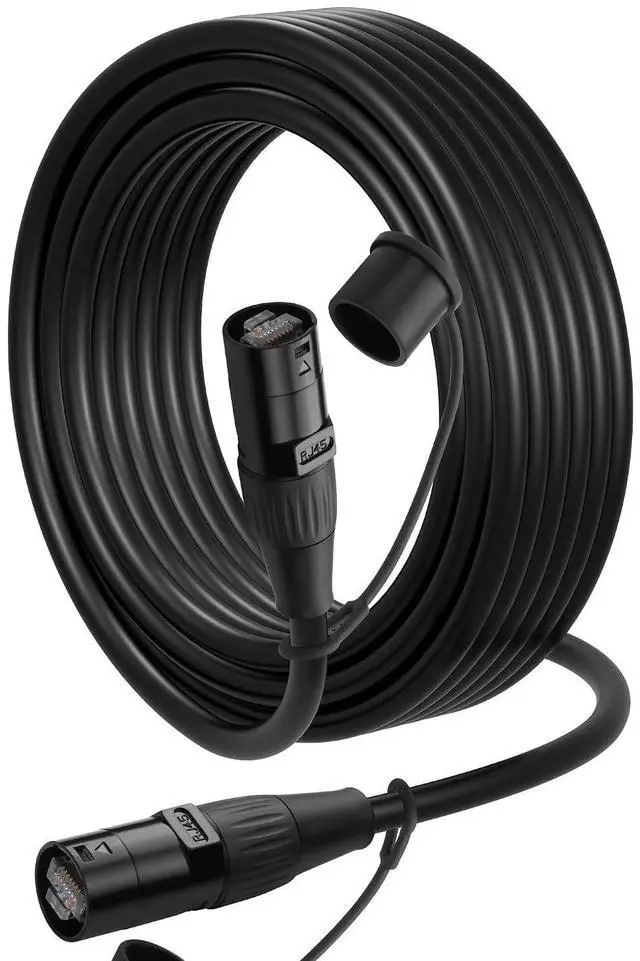 Main image of CAT6 Shielded Ethercon Cable, Professional Audio & Lighting RJ45 Male to Male Cable with Protective Caps, Grade Sound Transmission, 1000Mbps, Black (16.4FT/5M)