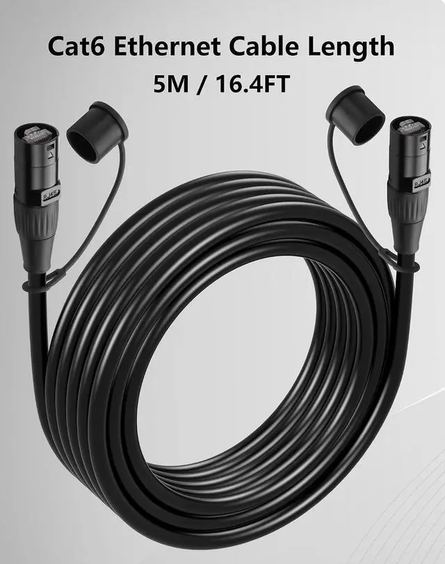 Alt view image 7 of 7 - CAT6 Shielded Ethercon Cable, Professional Audio & Lighting RJ45 Male to Male Cable with Protective Caps, Grade Sound Transmission, 1000Mbps, Black (16.4FT/5M)
