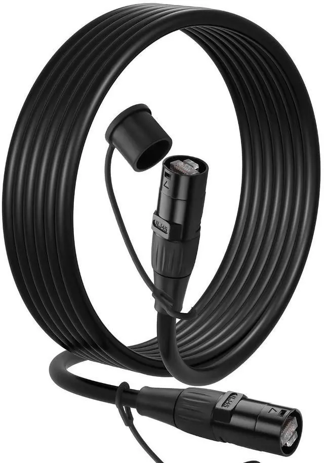 Main image of CAT6 Shielded Ethercon Cable, Professional Audio & Lighting RJ45 Male to Male Cable with Protective Caps, Grade Sound Transmission, 1000Mbps, Black (6.6FT/2M)
