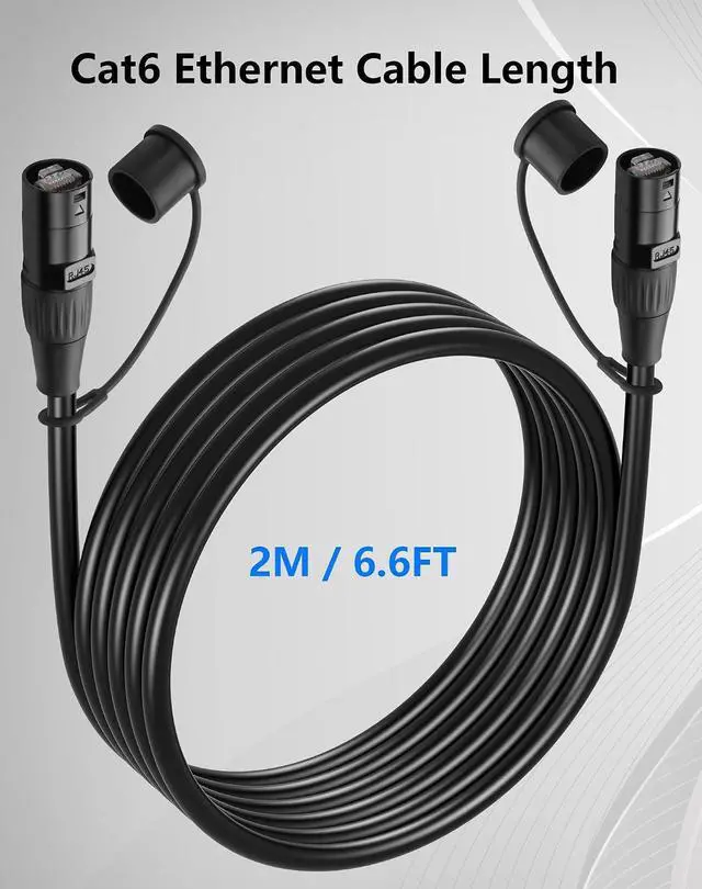 Alt view image 7 of 7 - CAT6 Shielded Ethercon Cable, Professional Audio & Lighting RJ45 Male to Male Cable with Protective Caps, Grade Sound Transmission, 1000Mbps, Black (6.6FT/2M)