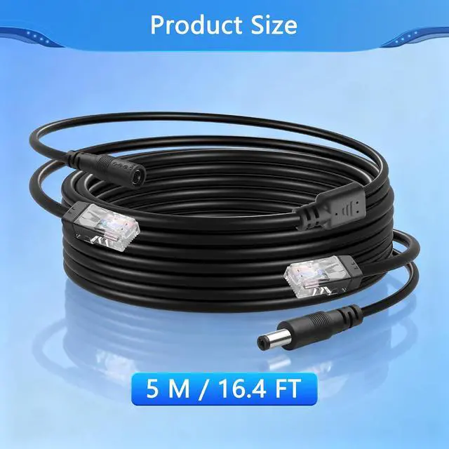 Alt view image 6 of 6 - 16.4FT Ethernet RJ45 and DC Cable,POE CAT5 Ethernet with Power Supply,Cat 5 RJ45 + 5.5x2.1mm DC CameraPower Cord,for CCTV Security Camera Surveillance System IP Camera Etc