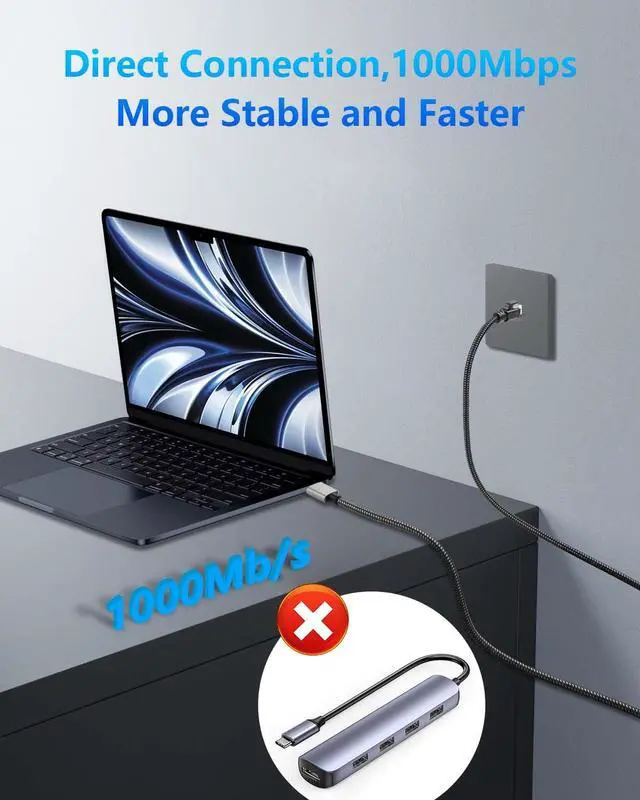 Alt view image 2 of 7 - USB A to Ethernet Cable 6.5 FT, Gigabit RJ45 LAN to Type A Adapter, Directly Connected Cat Network Cable Converter to Type A Cable Compatible for Laptop, Desktop PC, Switch, TV Box