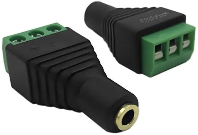 Main image of 3.5mm Stereo Audio Video Female Jack to 3 Screw Terminal Female Headphone Replacement Solderless Balum Converter Adapter (2-Pack)