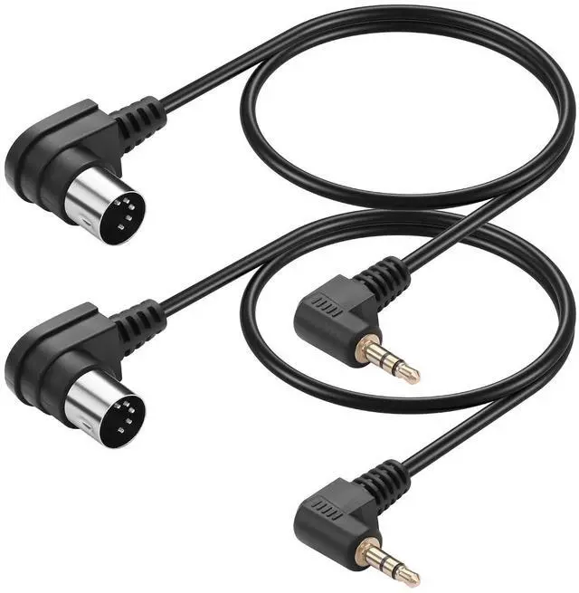 Main image of 2PCS 5 Pin DIN to 3.5mm Cable,90 Degree MIDI Din 5 Pin Male to 90 Degree 3.5mm 1/8'' Male TRS Stereo Jack Audio Cable for Speaker, MIDI Keyboard (0.5M/1.6FT)