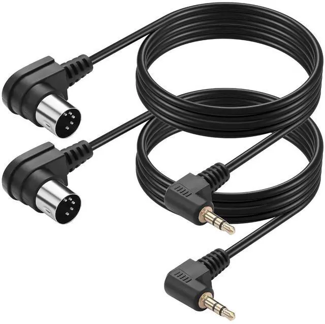 Main image of 2PCS 5 Pin DIN to 3.5mm Cable,90 Degree MIDI Din 5 Pin Male to 90 Degree 3.5mm 1/8'' Male TRS Stereo Jack Audio Cable for Speaker, MIDI Keyboard (1.5M/5FT)