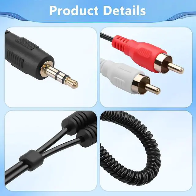 Alt view image 5 of 6 - 3.5mm to 2 RCA Stereo Audio Coiled Cable,1/8" TRS Male to 2 RCA Male Gold-Plated Coiled Spring Y Splitter Cable,for Connecting Amplifiers, Speakers, Etc- Up to 0.7M/2.3FT