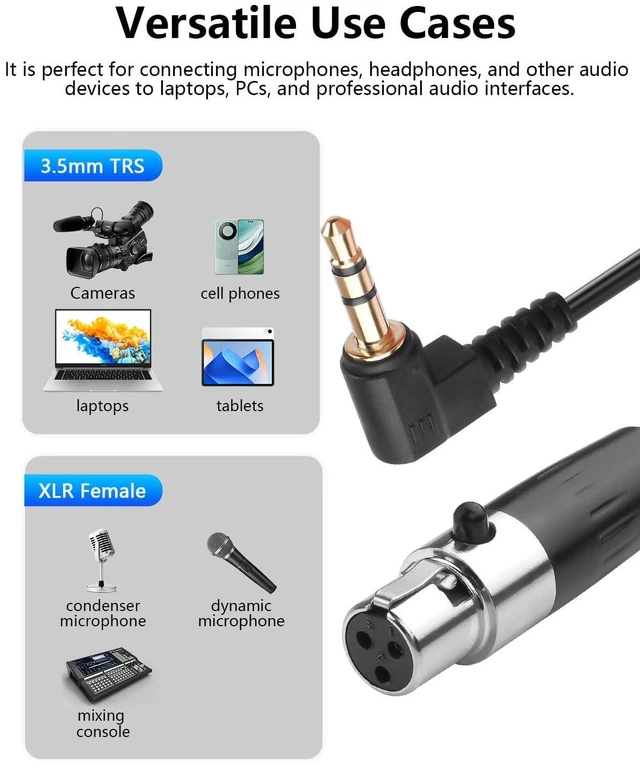 Alt view image 3 of 7 - 3.5mm to Mini XLR Stereo Audio Coiled Cable 90° 1/8" TRS Jack to 3 Pin Mini XLR