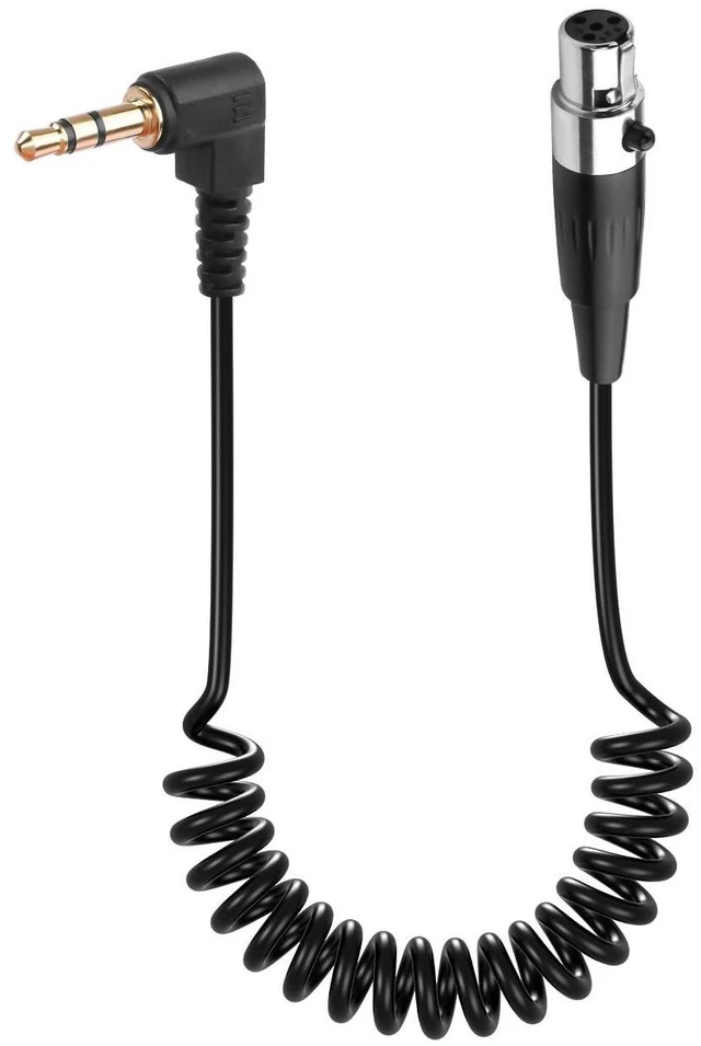 Main image of 3.5mm to Mini XLR Stereo Audio Coiled Cable 90° 1/8" TRS Jack to 4 Pin Mini XLR