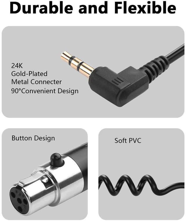 Alt view image 4 of 7 - 3.5mm to Mini XLR Stereo Audio Coiled Cable 90° 1/8" TRS Jack to 4 Pin Mini XLR
